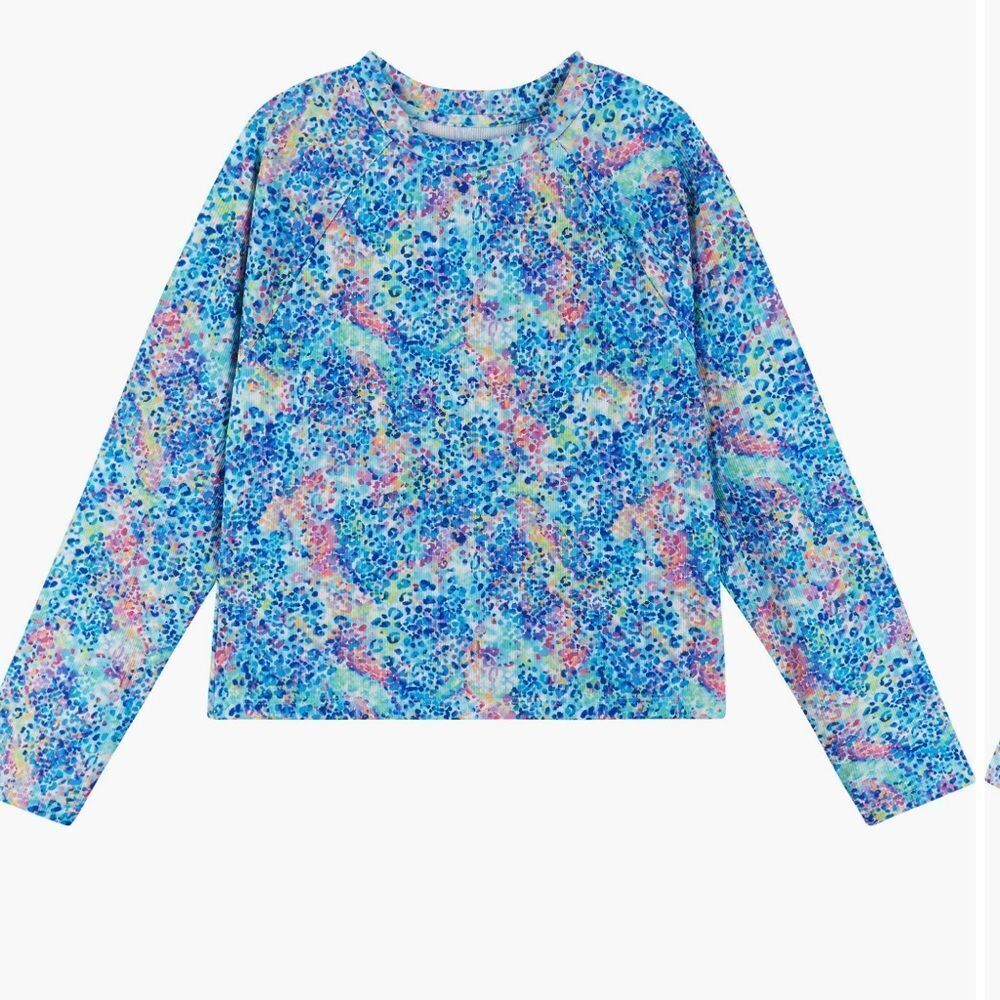 Andy & Evan blue splatter print long sleeve UPF 50 rash guard NWT